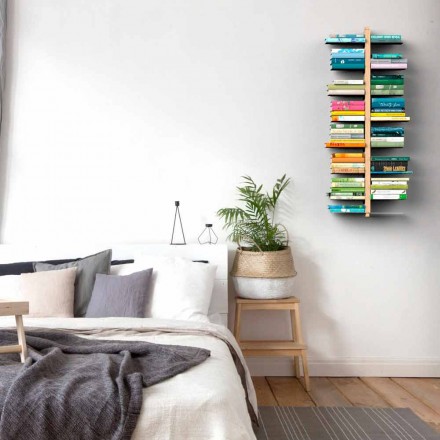 Librería moderna de madera colgante Zia Bice de pared hecha en Italia Viadurini