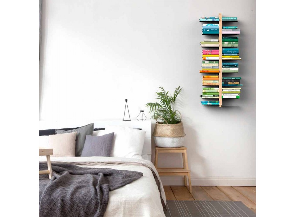 Librería moderna de madera colgante Zia Bice de pared hecha en Italia Viadurini