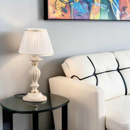 Lámpara de madera con pantalla fabricada en Italia en 2 tamaños diferentes - Florencia Viadurini