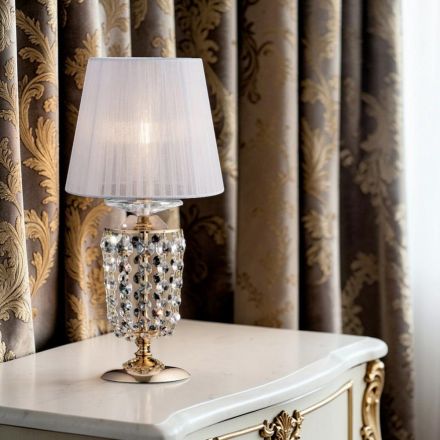 Lámpara de mesa de hierro dorado con pantalla, fabricada en Italia - Austria Viadurini