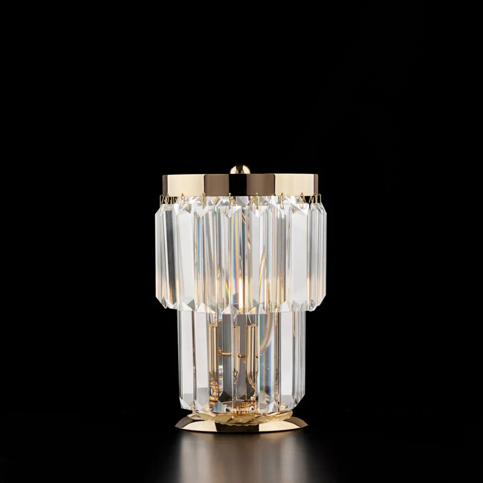 Lámpara de mesa de hierro dorado con pedrería, fabricada en Italia para decoración de interiores - Viena Viadurini