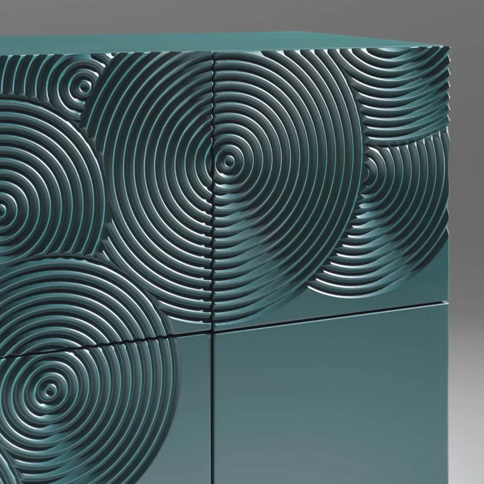 Aparador de 5 puertas en MDF lacado con decoración grabada y acabada a mano - Cangrejo Viadurini