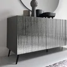 Aparador de tres puertas en cristal rayado y madera con acabado de melamina, fabricado en Italia - Ninfa Viadurini