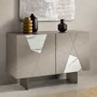 Aparador con 2 puertas de MDF lacado con inserciones de cristal efecto mármol y pantógrafo - Danila Viadurini