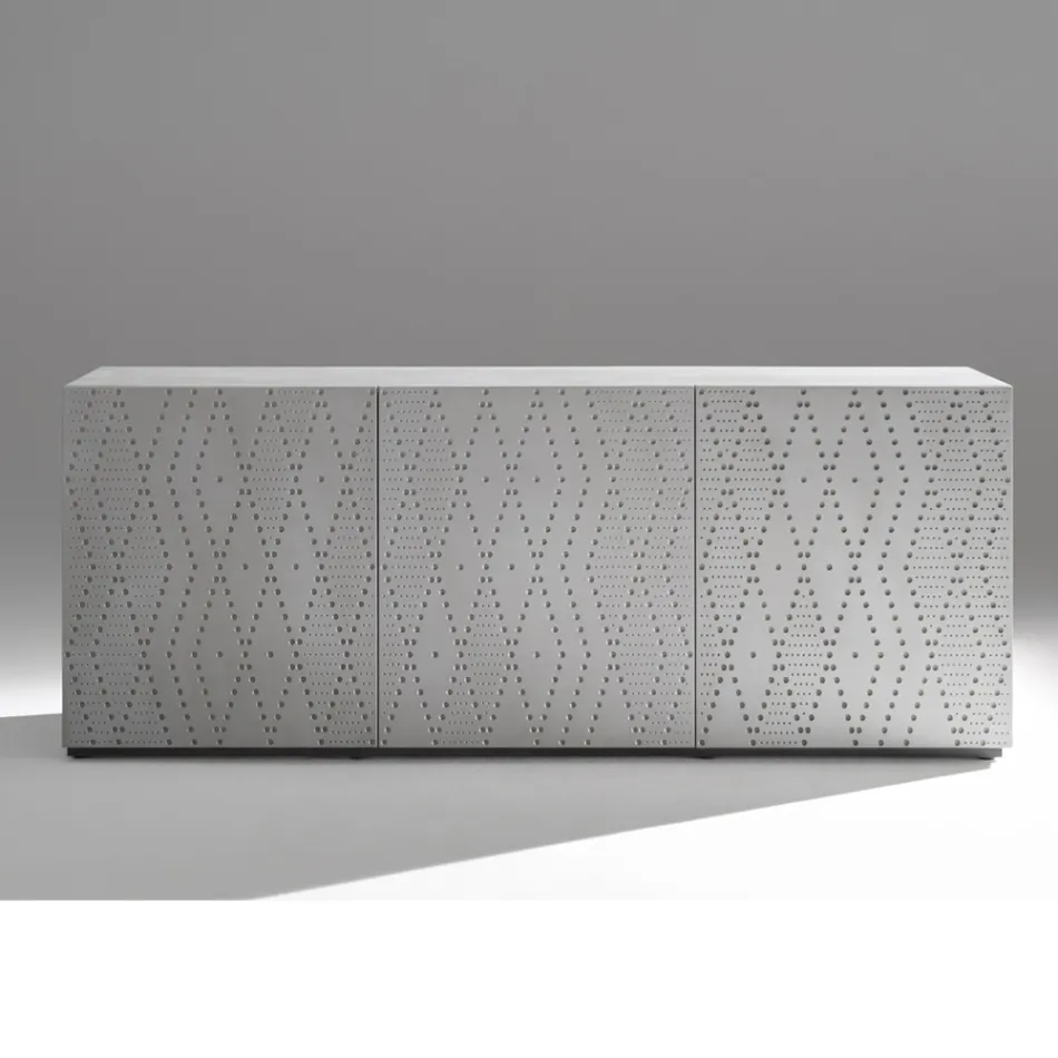 Aparador con 3 puertas y 3 estantes interiores, decoración de aluminio fundido - Scorpion Viadurini