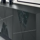 Aparador con 3 puertas de MDF lacado con inserciones de cristal efecto mármol y pantógrafo - Danila Viadurini