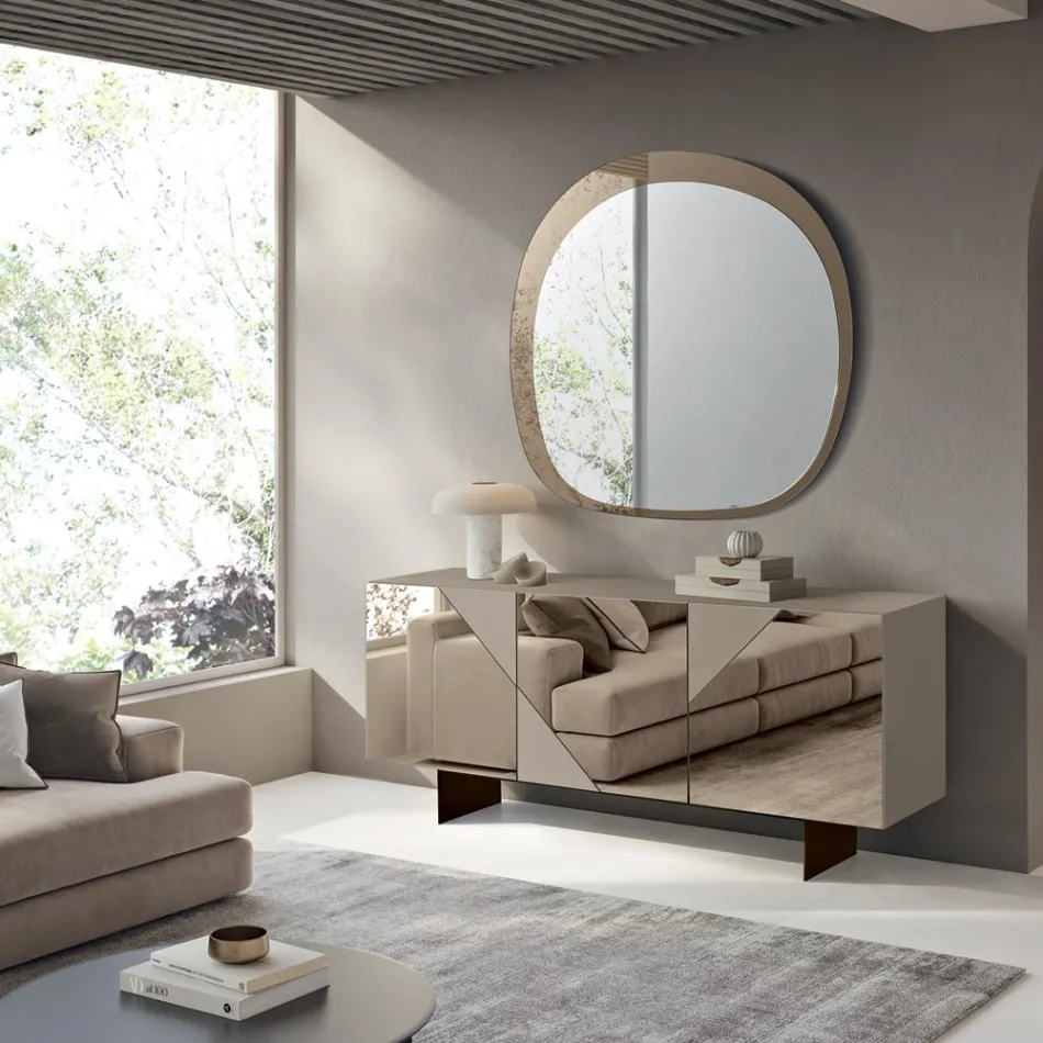 Aparador con 3 puertas de MDF lacado revestidas de cristal de espejo - Diletta Viadurini