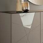Aparador con 4 puertas de MDF lacado con inserciones de cristal efecto mármol y pantógrafo - Danila Viadurini