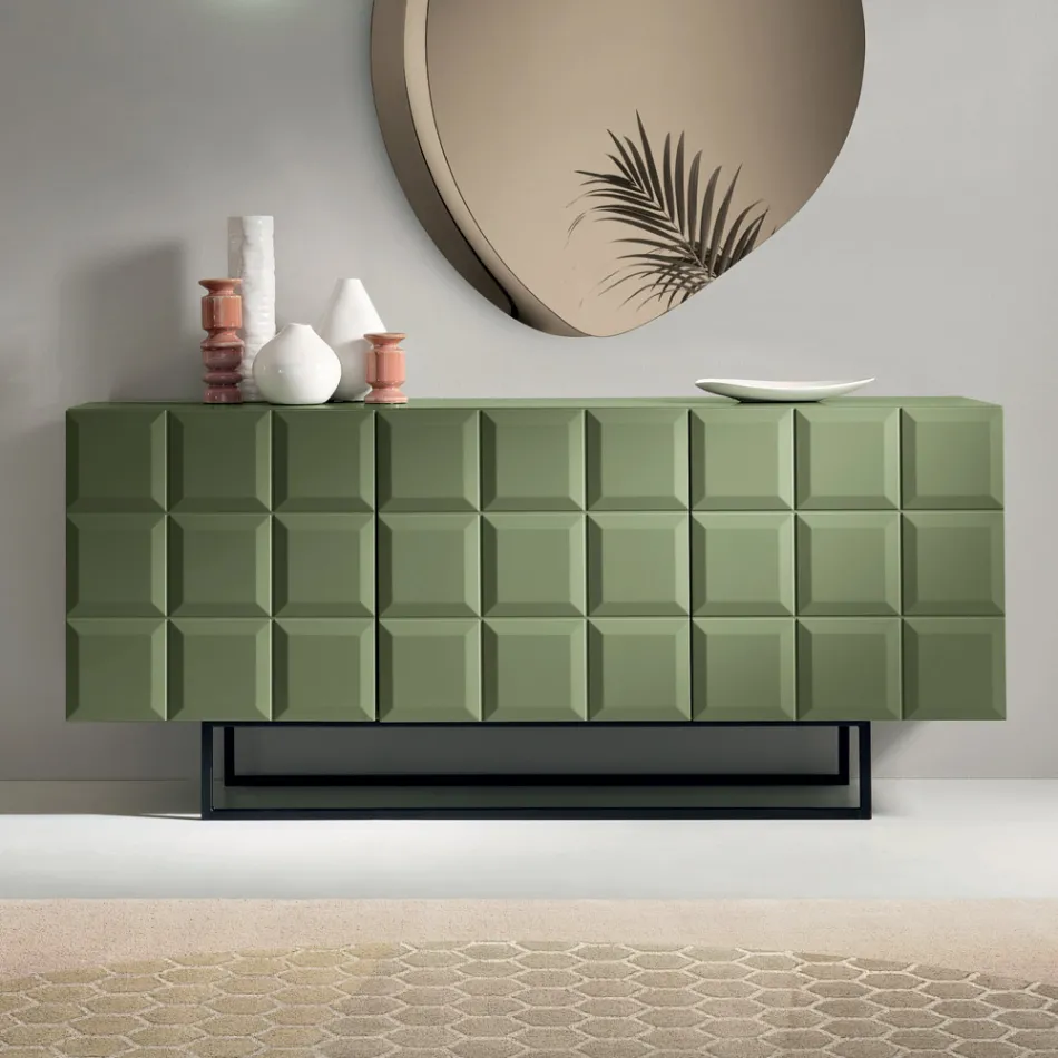 Aparador de interior con 3 puertas a cuadros, fabricado en Italia - Elisabetta Viadurini