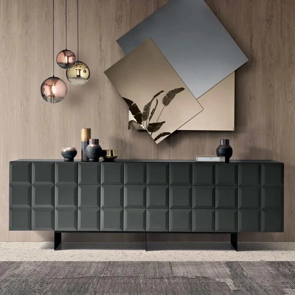 Aparador de interior con 4 puertas a cuadros, fabricado en Italia - Elisabetta Viadurini