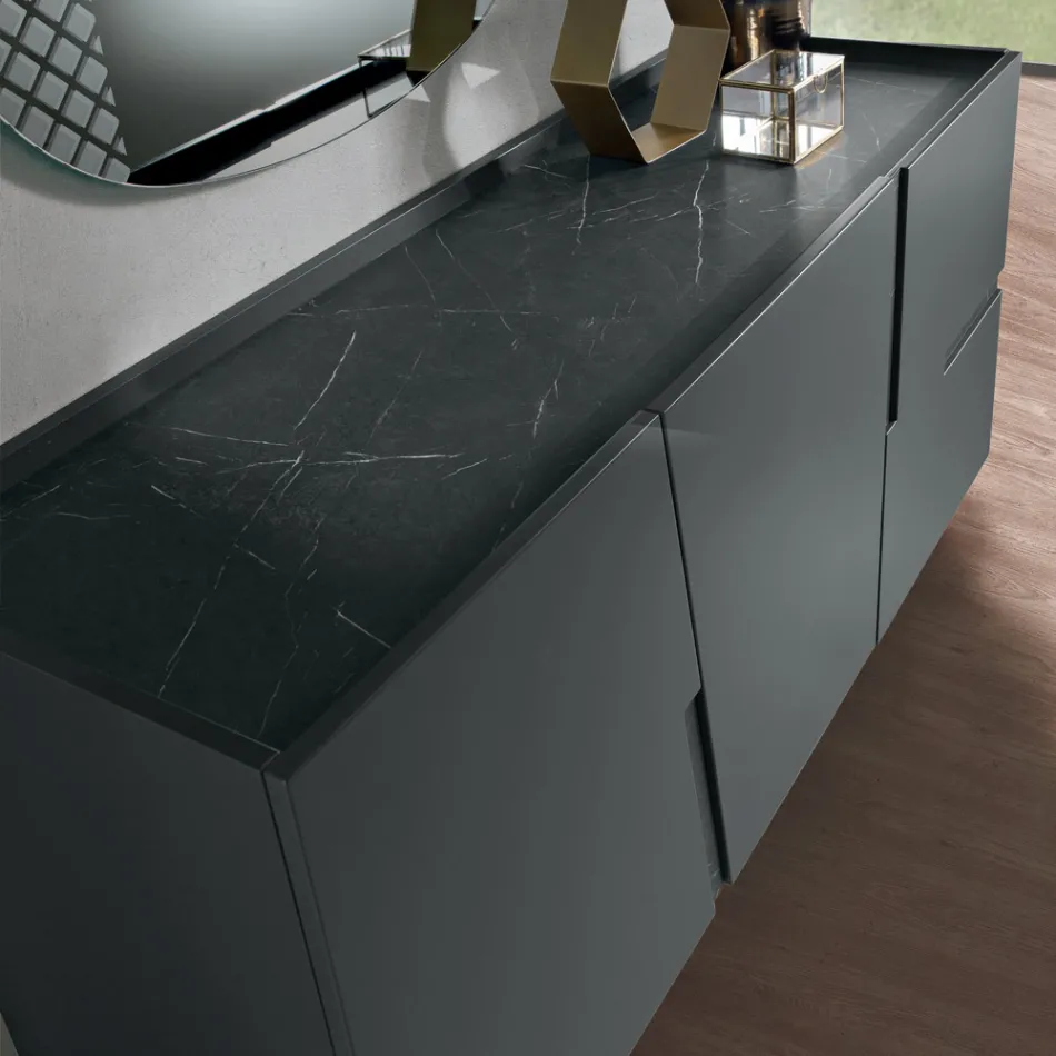 Aparador de salón con 3 puertas en MDF lacado, fabricado en Italia - Elena Viadurini