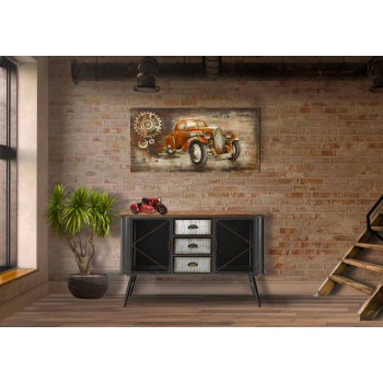 Aparador de sala de estar de diseño industrial moderno en hierro y madera - Akimi
