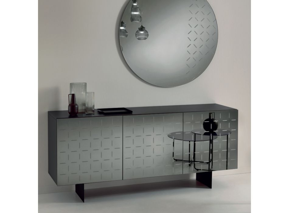 Aparador de salón de madera con puertas de espejo Made in Italy - Arenella Viadurini
