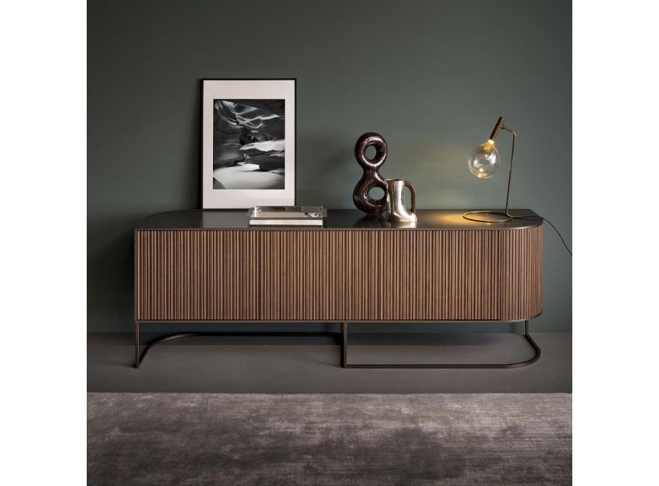Aparador para sala de estar en madera y metal bronce Made in Italy - Bonaldo Dune Viadurini