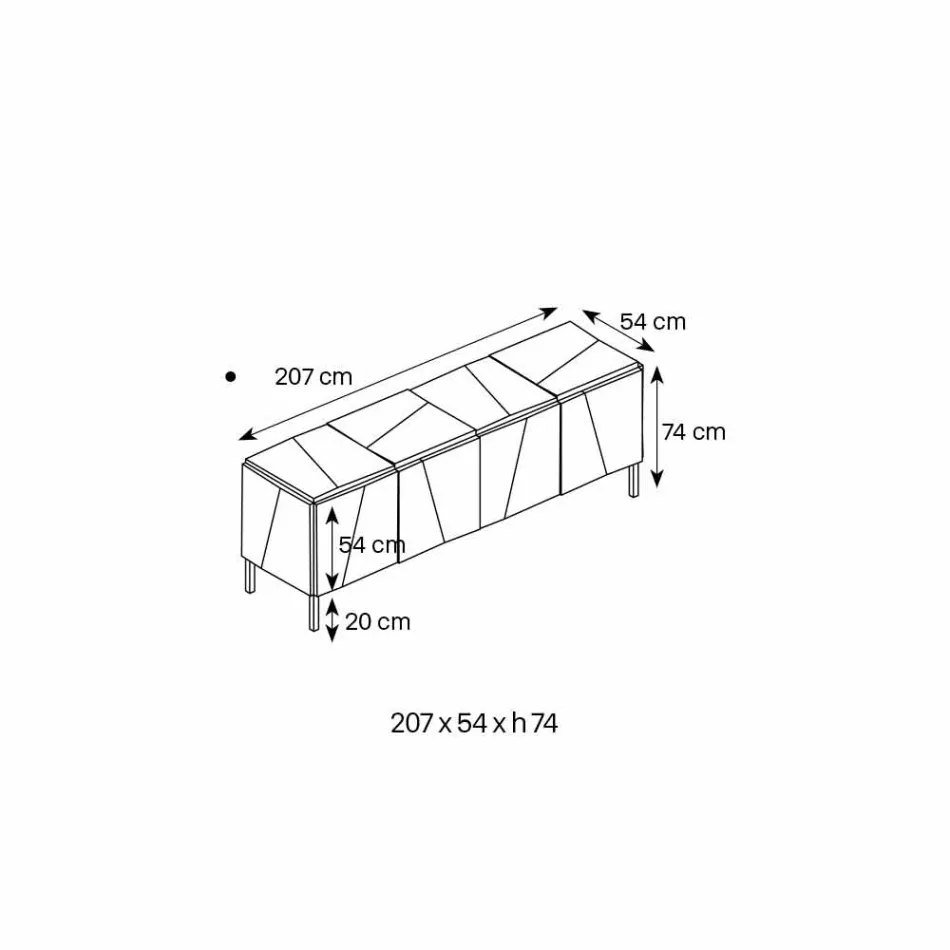 Aparador móvil para sala de estar en madera negra mate con patas y espejos ahumados - Senese Viadurini