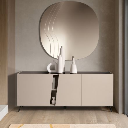 Aparador de pie con tres puertas batientes en melamina Made in Italy - Calia Viadurini