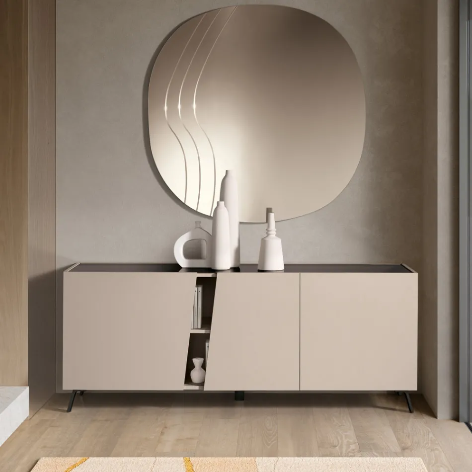 Aparador de pie con tres puertas batientes en melamina Made in Italy - Calia Viadurini