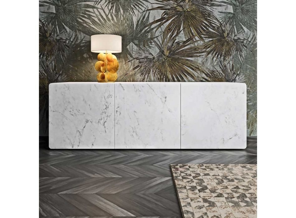 Aparador de salón con 3 puertas con acabado en mármol de Carrara Made in Italy - Finn Viadurini