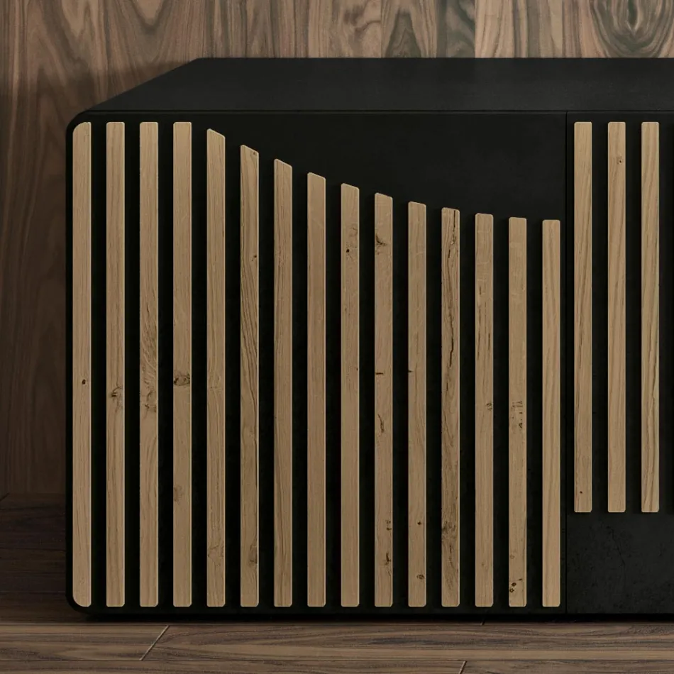 Aparador de salón con 3 puertas en acabado de roble nórdico anudado - Linda Viadurini