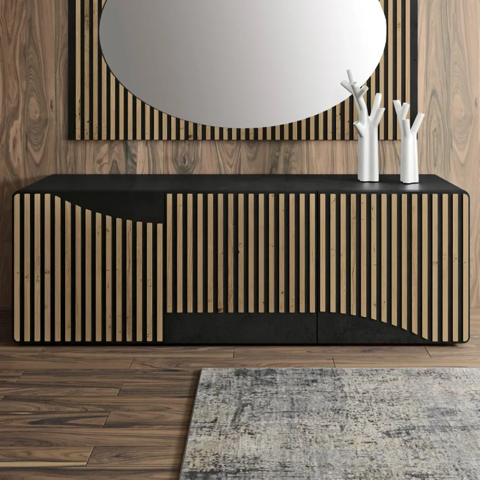 Aparador de salón con 3 puertas en acabado de roble nórdico anudado - Linda Viadurini