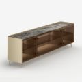 Aparador curvo de madera lacada con puertas de cristal bronce. Fabricado en Italia - Lyra