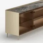 Aparador curvo de madera lacada con puertas de cristal bronce. Fabricado en Italia - Lyra Viadurini