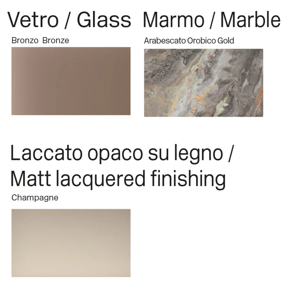 Aparador curvo de madera lacada con puertas de cristal bronce. Fabricado en Italia - Lyra Viadurini