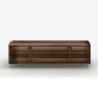 Aparador curvo de madera lacada con puertas de cristal bronce. Fabricado en Italia - Lyra Viadurini