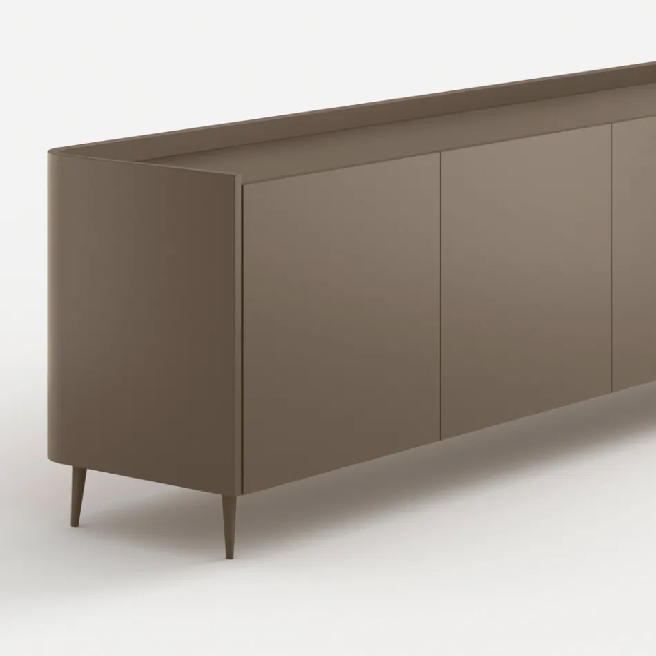 Aparador curvo de madera lacada en platino de diseño exclusivo, fabricado en Italia - Lyra Viadurini
