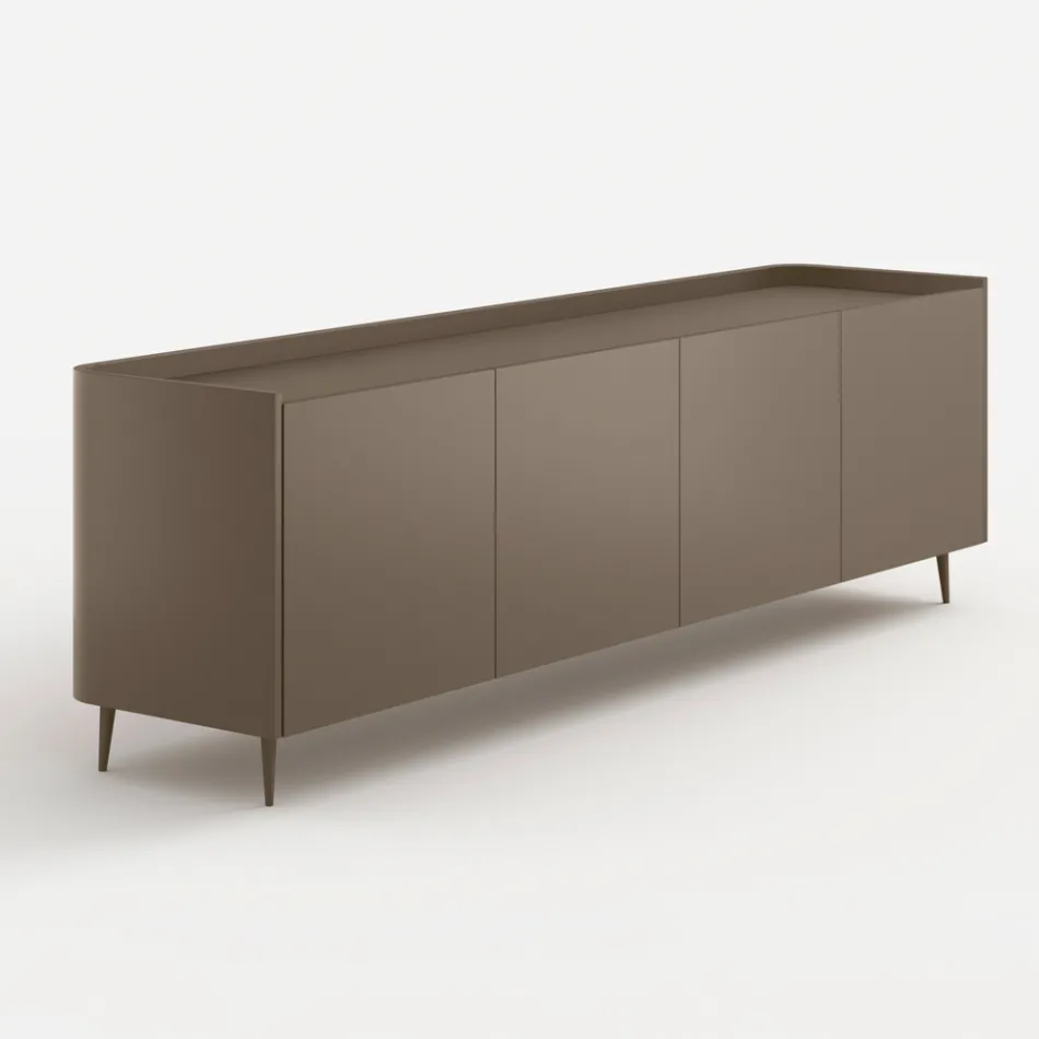Aparador curvo de madera lacada en platino de diseño exclusivo, fabricado en Italia - Lyra Viadurini