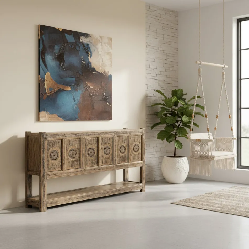 Aparador de madera de pino con acabado lavado antiguo y 6 puertas - Airasca Viadurini