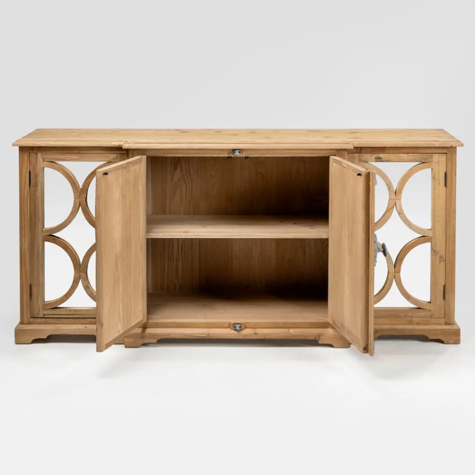 Aparador de pino natural envejecido con puertas de espejo - Agnone Viadurini