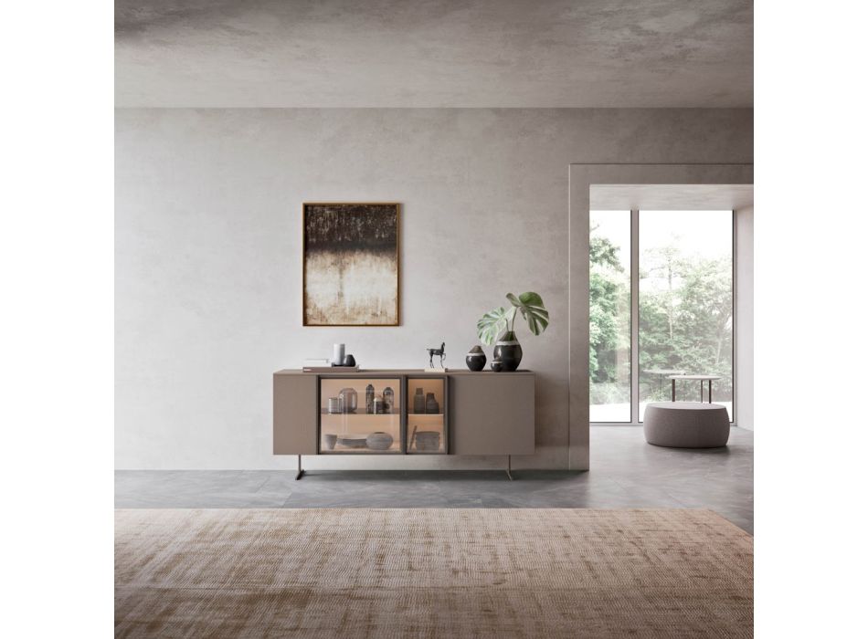 Aparador en madera ecológica, vidrio y metal para sala de estar de lujo de 4 puertas - Bruno Viadurini