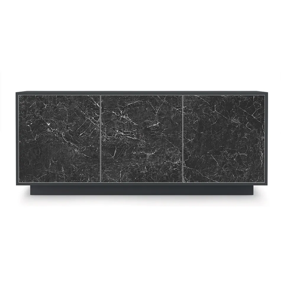 Aparador de madera lacada con 2 o 3 puertas de cerámica Made in Italy - Fiorenza Viadurini