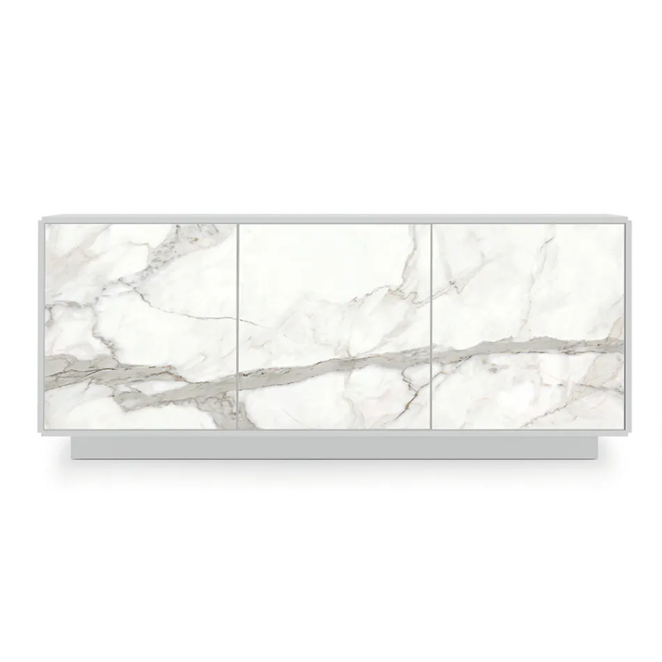 Aparador de madera lacada con 2 o 3 puertas de cerámica Made in Italy - Fiorenza Viadurini