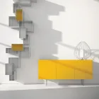 Aparador de mdf lacado amarillo con 3 puertas y pies de vidrio Made in Italy - Ciara Viadurini