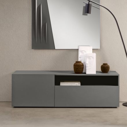 Aparador de pie Miral de melamina con diseño lineal. Fabricado en Italia. Viadurini