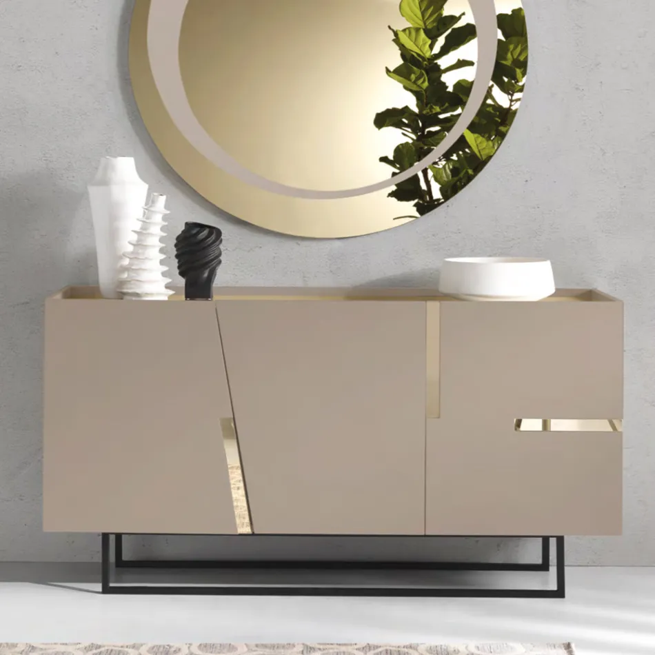 Madia en Melamina y Mdf con Inserciones Laminadas Made in Italy - Gordita Viadurini