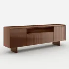 Aparador de cristal lacado en la parte posterior con perfil de madera maciza, fabricado en Italia - Lutea Viadurini