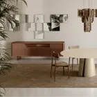 Aparador de cristal lacado en la parte posterior con perfil de madera maciza, fabricado en Italia - Lutea Viadurini