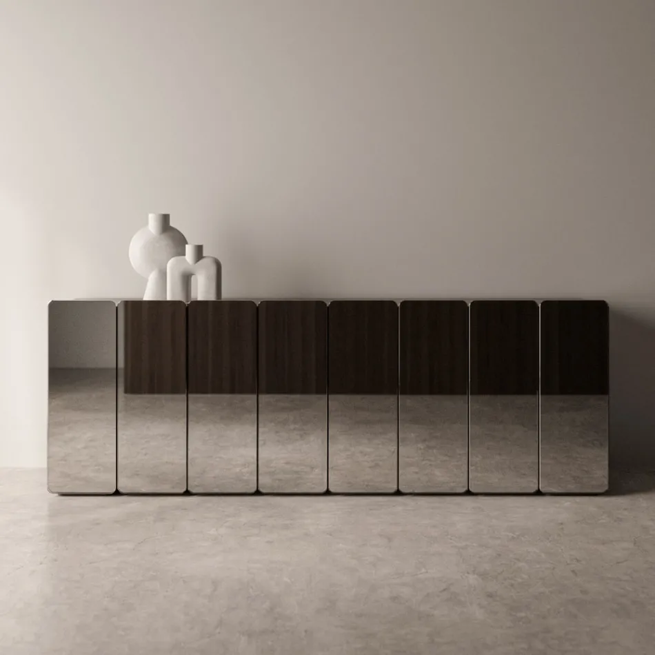 Aparador moderno de madera con espejo y diseño elegante, fabricado en Italia - Ester Viadurini