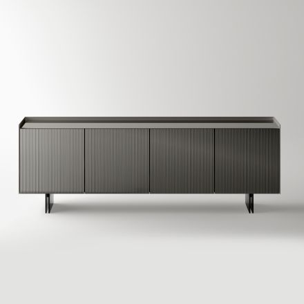 Aparador moderno con puertas batientes de cristal lacado en la parte posterior, fabricado en Italia - Lutea Viadurini