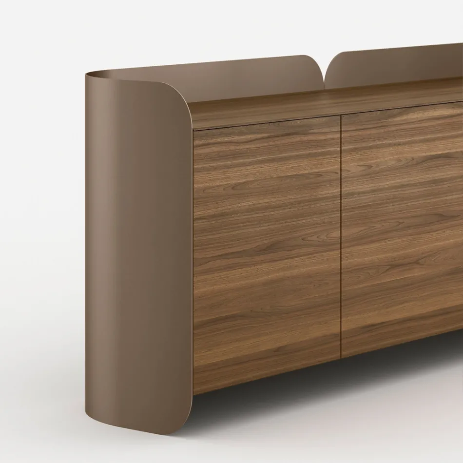 Aparador moderno de madera y metal curvado, fabricado en Italia - Rugiada Viadurini