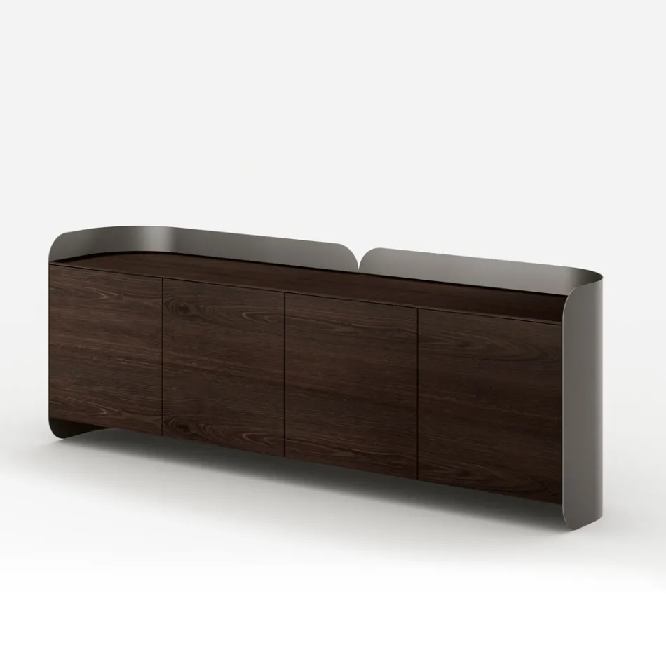 Aparador moderno de madera y metal curvado, fabricado en Italia - Rugiada Viadurini