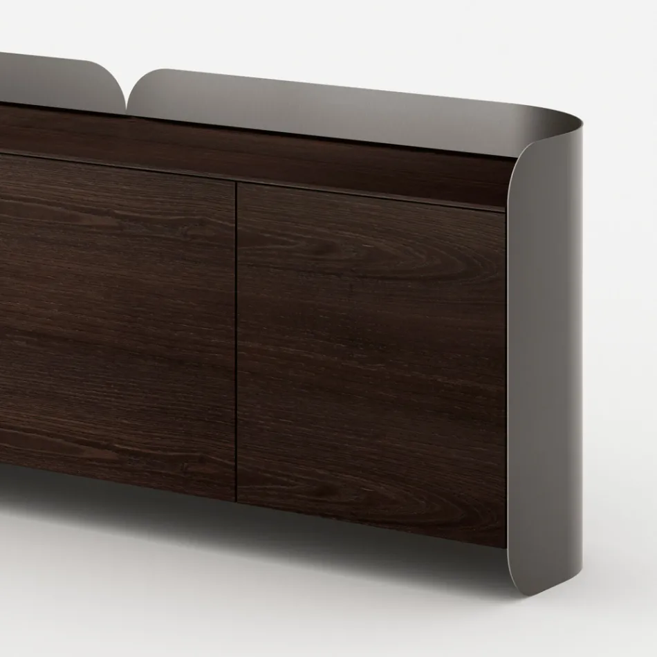 Aparador moderno de madera y metal curvado, fabricado en Italia - Rugiada Viadurini
