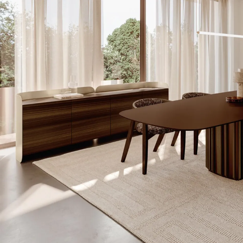 Aparador moderno de madera y metal curvado, fabricado en Italia - Rugiada Viadurini