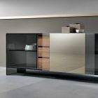 Aparador de sala de estar de vidrio ahumado con puerta de espejo de bronce Made in Italy - Silly Viadurini
