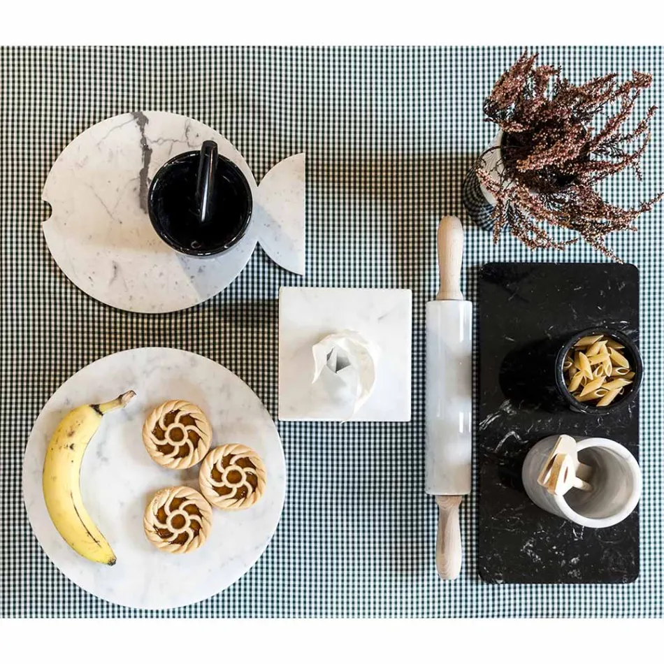 Rodillo de mármol con asas de madera Made in Italy - Senni Viadurini