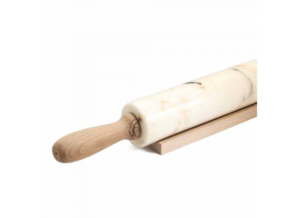 Rodillo de mármol con asas de madera Made in Italy - Senni Viadurini