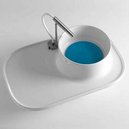 Estante con lavabo integrado en cerámica blanca brillante Hecho en Italia - Uber Viadurini